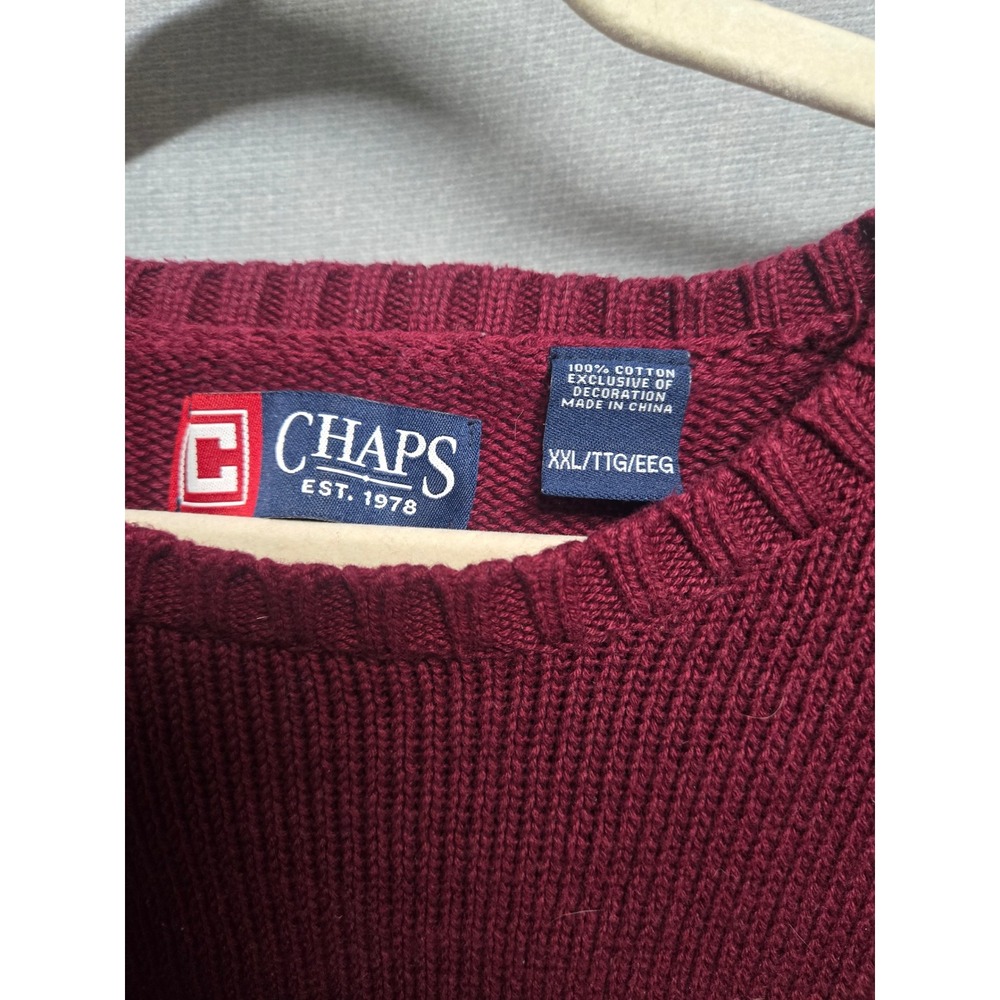 Chaps Mens XXL Burgundy Red Cotton Knit‎ Crewneck Sweater Long Sleeve Pullover - Picture 3 of 6